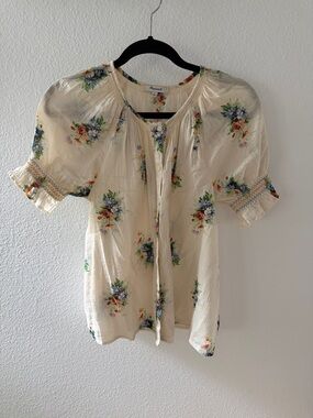 Madewell Cream Floral Tie-Front Blouse